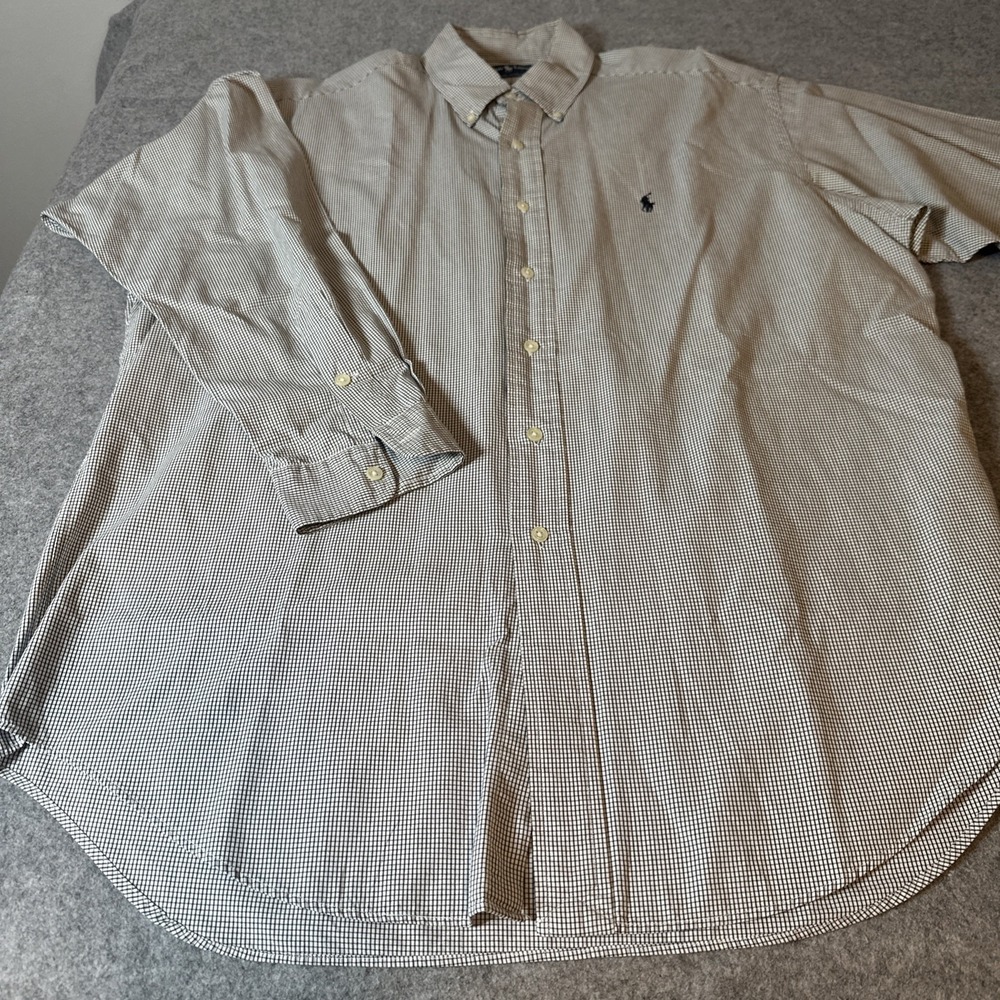 Ralph Lauren Mens L Blake Gingham Button Down Shirt Blue Cotton Long Sleeve Logo
